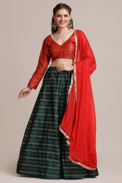 Dark Green Jaquard Lehenga Choli (NWG-1164)