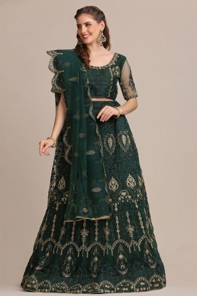 Dark Green Taffeta Silk Womens Lehenga (NWG-1146)