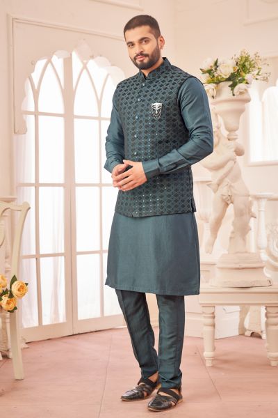 Dark Grey Art Silk Nehru Jacket (NMK-8042)