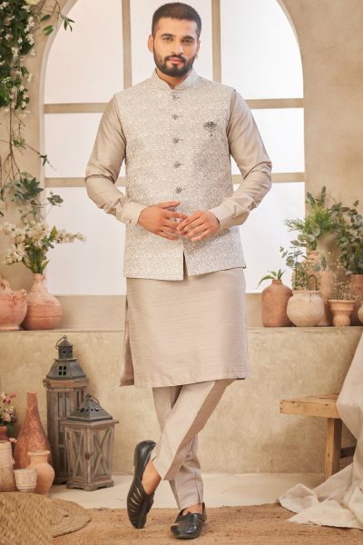 Dark Grey Art Silk Nehru Jacket (NMK-8067)