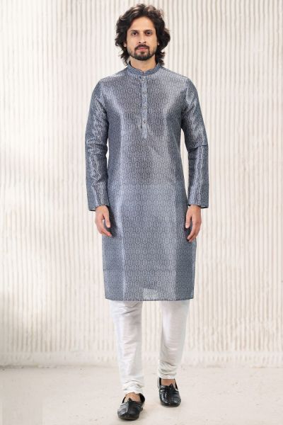 Dark Grey Banarasi Silk Casual Kurta Pajama (NMK-6725)