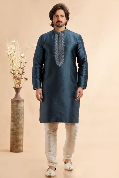 Dark Grey Jaquard Art Silk Kurta Pajama (NMK-7924)