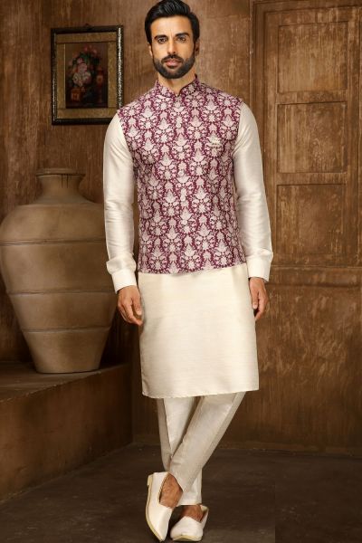 Dark Onion Pink Art Silk Nehru Jacket (NMK-6319)