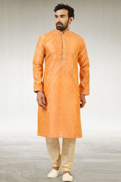 Dark Peach Jaquard Silk Brocade Kurta Pajama (NMK-5183)