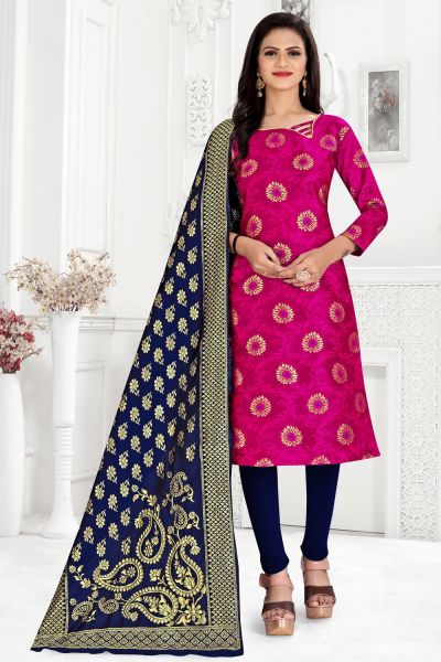 Dark Pink Banarasi Silk Salwar Suit (NWS-6350)