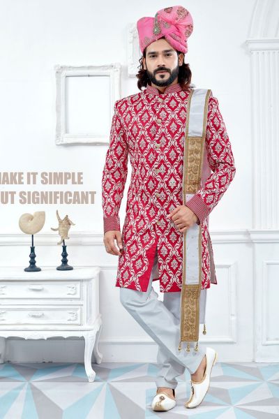 Dark Pink Banglori Silk Sherwani (NMK-4113)