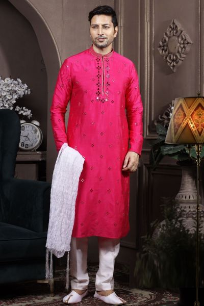 Dark Pink Silk Kurta Pajama (NMK-6029)