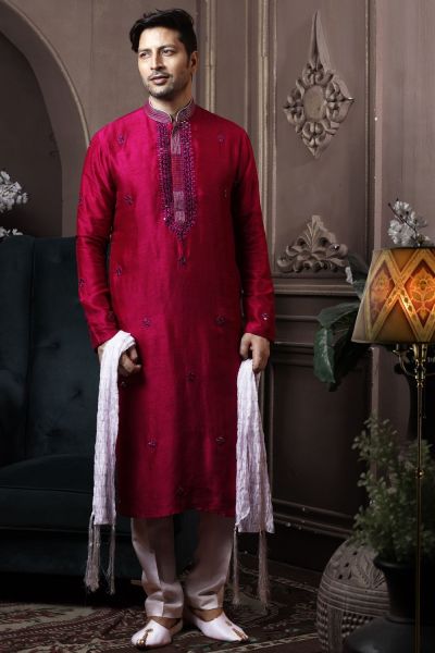 Dark Pink Silk Kurta Pyjama (NMK-6043)