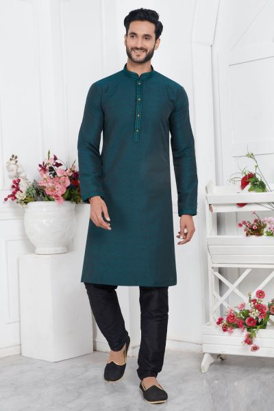 Dark Teal Green Jaquard Silk Brocade Kurtas (NMK-7748)