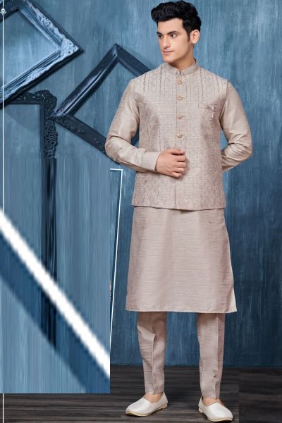 Dessert Brown Art Banarasi Silk Nehru Jacket (NMK-7360)