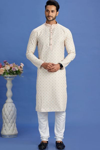 Digital Printed Beige Cotton Kurta Pajama (NMK-7527)