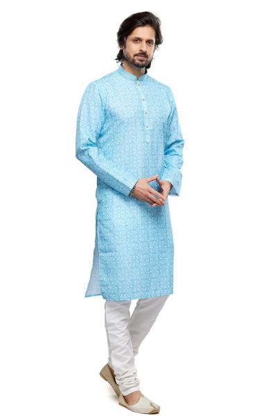 Digital Printed Blue Cotton Kurta Pajama (NMK-7475)