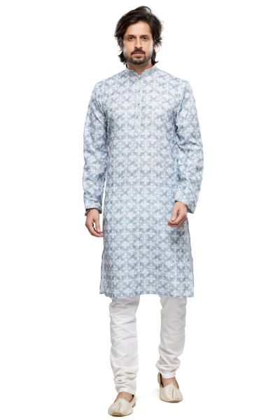 Digital Printed Blue Cotton Kurta Pajama (NMK-7477)