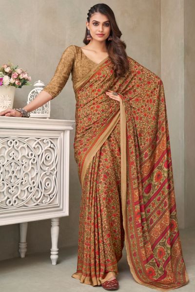 Digital Printed Crepe Silk Beige Saree (NWSA-6066)