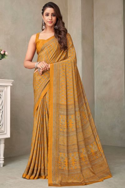 Digital Printed Crepe Silk Mustard Saree (NWSA-6059)