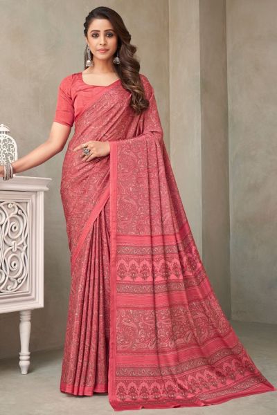 Digital Printed Crepe Silk Pink Saree (NWSA-6064)