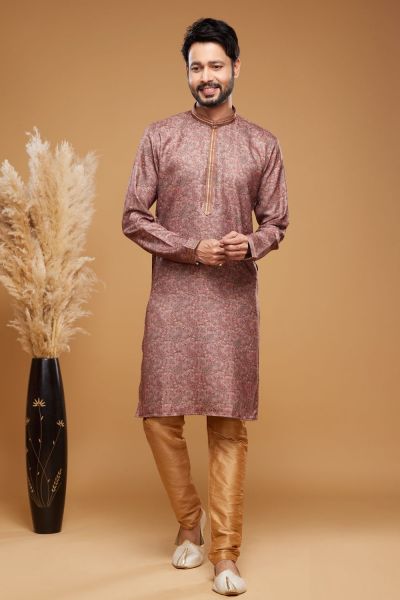 Digital Printed Maroon Art Silk Kurta Pajama (NMK-7045)