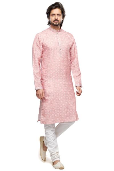 Digital Printed Peach Cotton Kurta Pajama (NMK-7476)