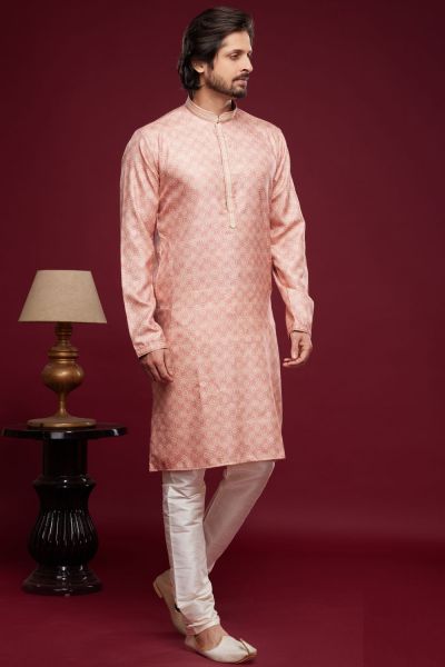 Digital Printed Pink Art Silk Kurta Pajama (NMK-7040)