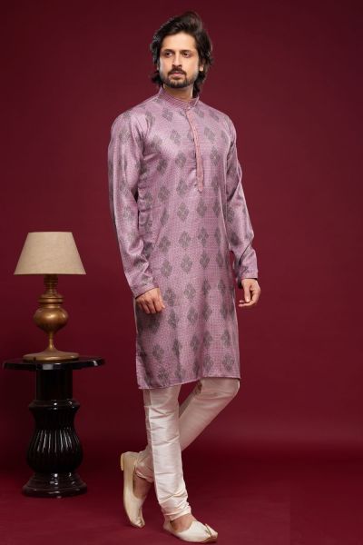 Digital Printed Purple Art Silk Kurta Pajama (NMK-7059)