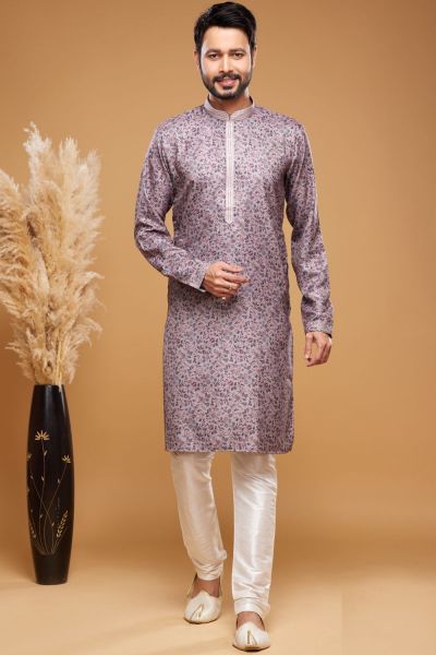 Digital Printed Purple Art Silk Kurta Pajama (NMK-7061)