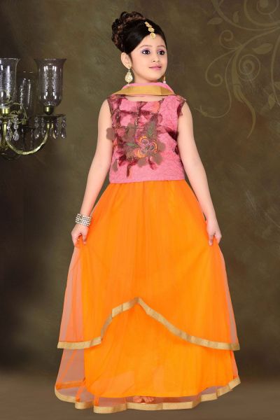 Dusty Pink Net Kids Lehenga Choli (NFG-057)