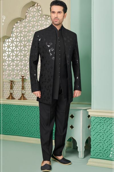 Embroidered Art Silk Black Indo Western (NMK-7646)