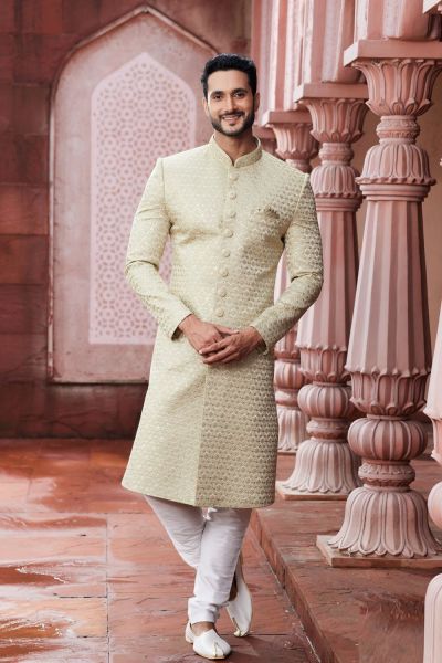 Embroidered Beige Art Silk Sherwani (NMK-7117)