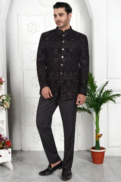 Embroidered Black Velvet Indo Western (NMK-7215)