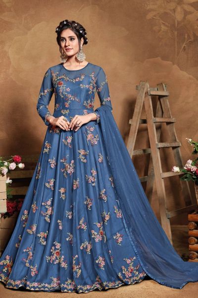 Embroidered Blue Net Anarkali Suit (NWS-6995)