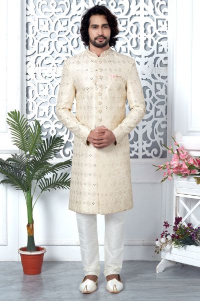 Embroidered Cream Art Silk Indo Western (NMK-7691)