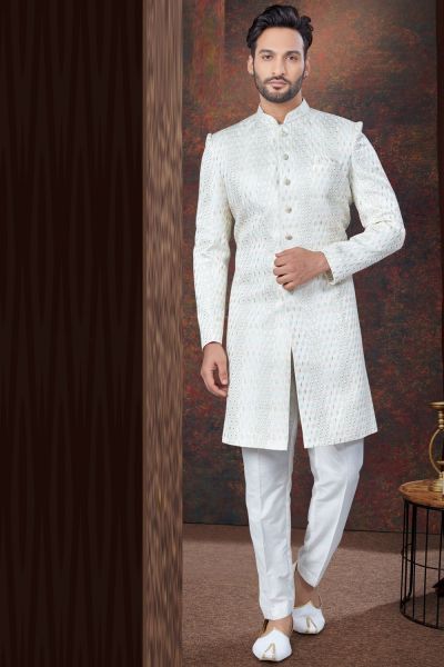 Embroidered Cream Jaquard Indo Western (NMK-7799)