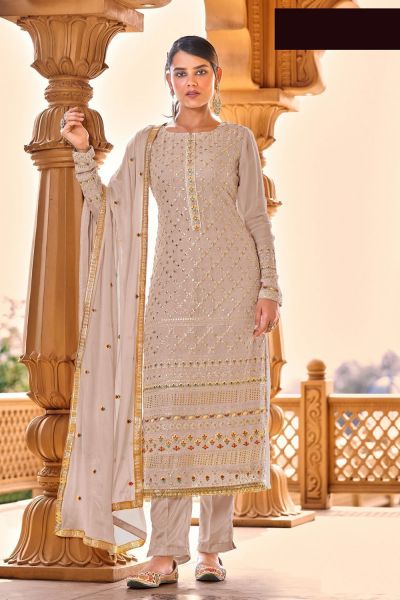 Embroidered Faux Georgette Beige Salwar Suit (NWS-6777)