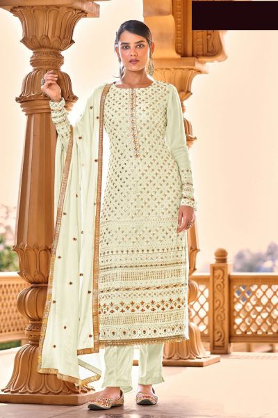 Embroidered Faux Georgette Cream Salwar Suit (NWS-6775)