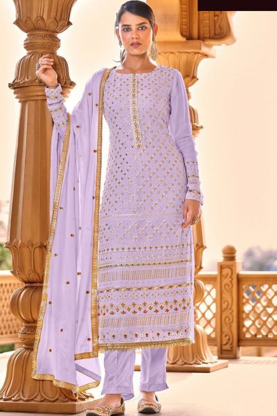 Embroidered Faux Georgette Lavender Salwar Suit (NWS-6779)