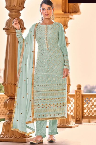 Embroidered Faux Georgette Sky Blue Salwar Suit (NWS-6776)