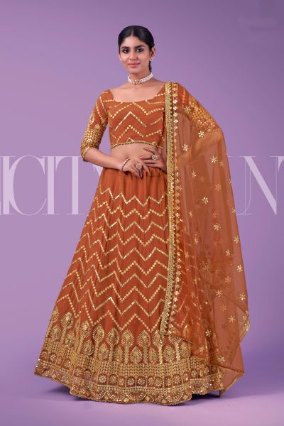 Embroidered Georgette Orange Lehenga (NWG-1295)