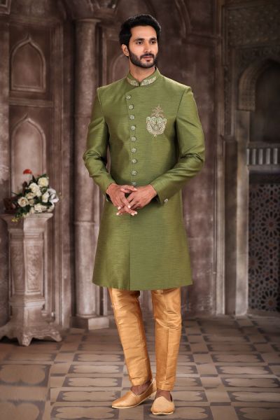 Embroidered Green Art Silk Indo Western (NMK-7283)