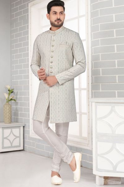 Embroidered Grey Art Silk Indo Western (NMK-7293)