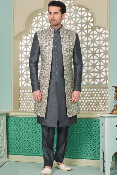 Embroidered Grey Art Silk Indo Western (NMK-7665)