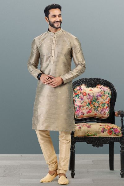 Embroidered Jaquard Banarasi Silk Tusser Kurta (NMK-6630)