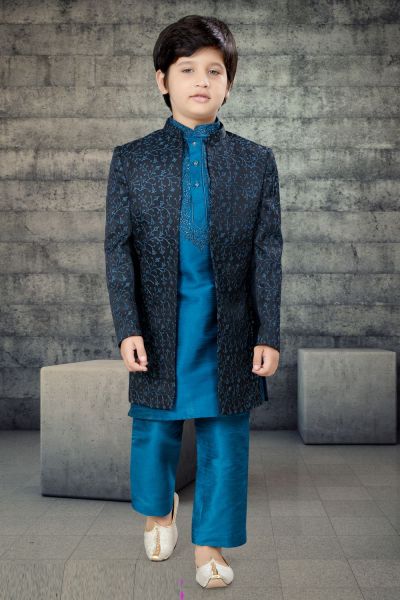 Embroidered Long Jacket Art Silk Boys Kurta Pajama (NKK-796)