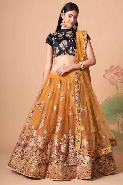 Embroidered Net Mustard Lehenga (NWG-1275)