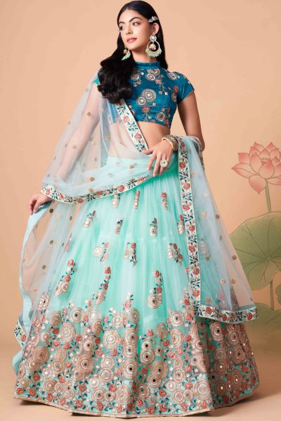 Embroidered Net Sky Blue Lehenga (NWG-1277)