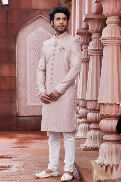 Embroidered Onion Pink Art Silk Sherwani (NMK-7119)