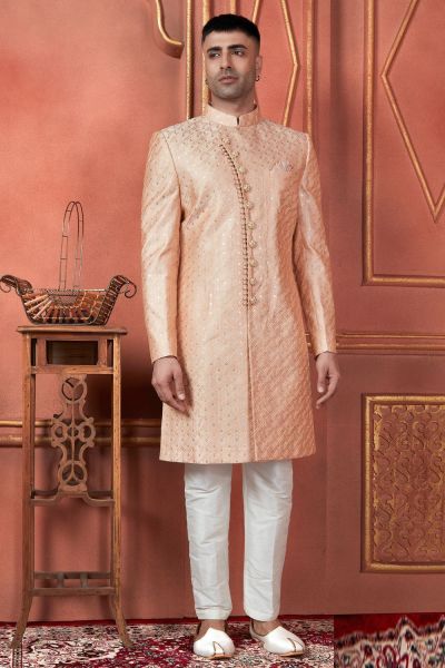 Embroidered Peach Art Silk Sherwani (NMK-7735)