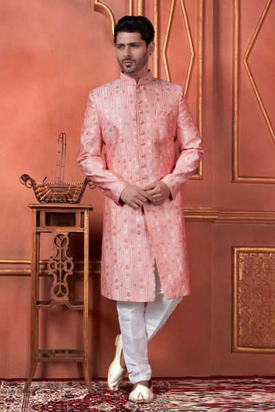 Embroidered Pink Art Silk Sherwani (NMK-7729)