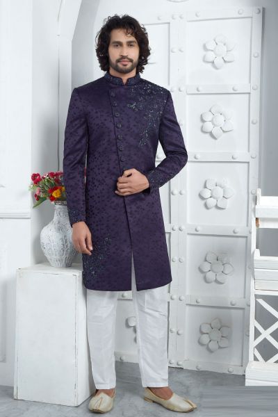 Embroidered Purple Art Silk Sherwani (NMK-7718)