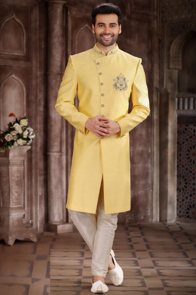 Embroidered Yellow Art Silk Indo Western (NMK-7282)