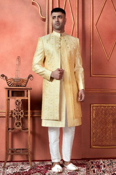 Embroidered Yellow Art Silk Indo Western (NMK-7725)